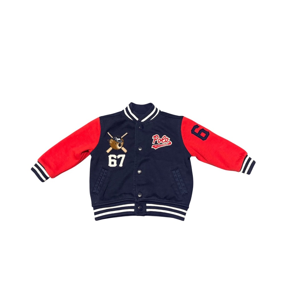 Ralph Lauren Polo Bear Varsity‎ Jacket Navy Red Toddler 12M Baseball Bomber 67